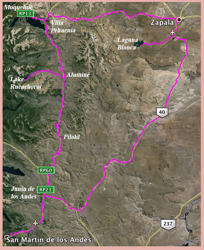 Route of circuit San Martín - Junín - Aluminé - La Pehuenia - Zapala - San Martín