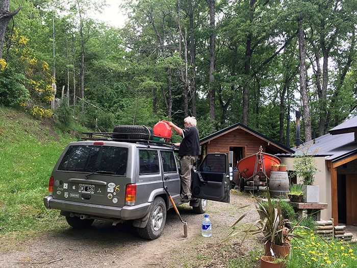 Preparing Silver with spare wheels and petrol cans.